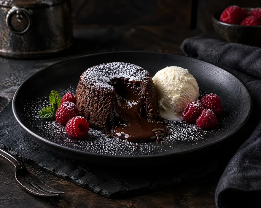 Volcán de chocolate con helado